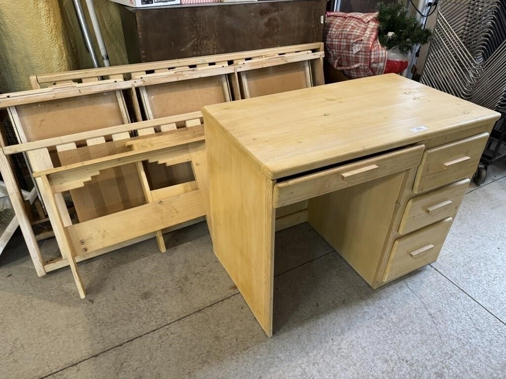Blonde Desk and bed w/storage