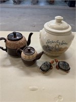 misc. pottery pots- salt and pepper-cookie jar
