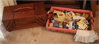 Vntg Wood Seweing Box & Supplies