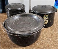 Lot of granite ware pots and steam pot