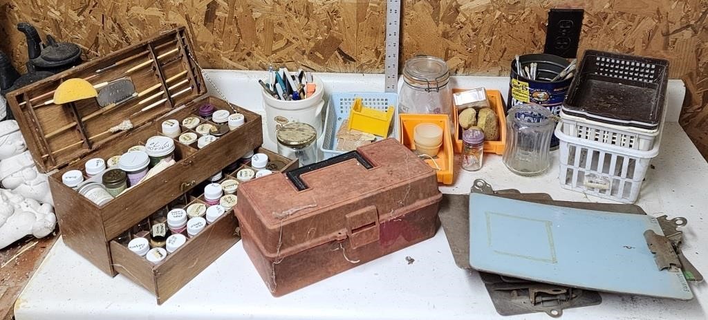 wooden painters box and Misc.