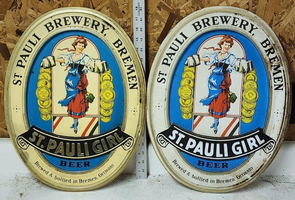 2 celluloid st pauli girl Beer signs