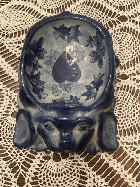 Vintage Asian Cobalt Blue White Stoneware