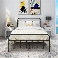 Metal Full Size Bed Frame with Headboard and Footb