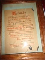 1906 GERMAN RECEIPT OR TRAVEL PAPER / RK