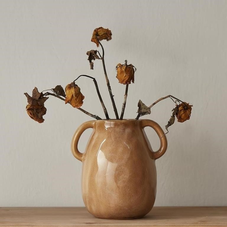 Brown Ceramic Flower Vase Decorative: Modern