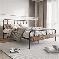 ULN - Black Queen Bed Frame with Wooden Headboard,