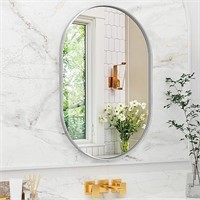 SEALED - 22" x 30" Oval Bathroom Mirror, Silver Ov