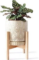 8 Inch Plant Pot with Stand, Ceramic Planter with