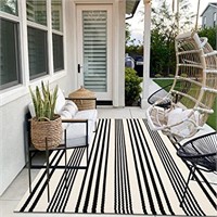 Black and White Indoor Outdoor Rug, 5x8 Cotton