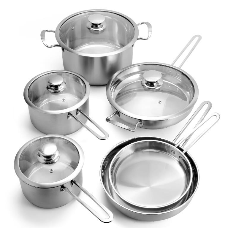 10-Piece Stainless Steel Pots and Pans Set,
