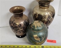 Brass vases.