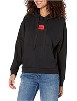 HUGO Women's Relaxed Fit Hooded Sweatshirt, Coal,