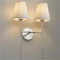 2-Lights Wall Sconce with Flared White Textile Lam