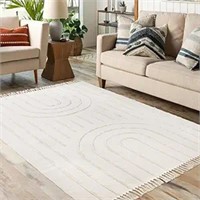 SEALED - Lanffia Boho Area Rug 5' x 7',Tufted Cott