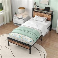 SEALED - BOFENG Twin Bed Frame with Storage Headbo