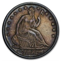 1853 Liberty Seated Half Dollar w/Arrows & Rays XF