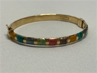 14 K Gold Italy Bangle Bracelet w Inlaid Stones