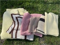 6 crocheted afghans - lg. yellow approx. 94x62,