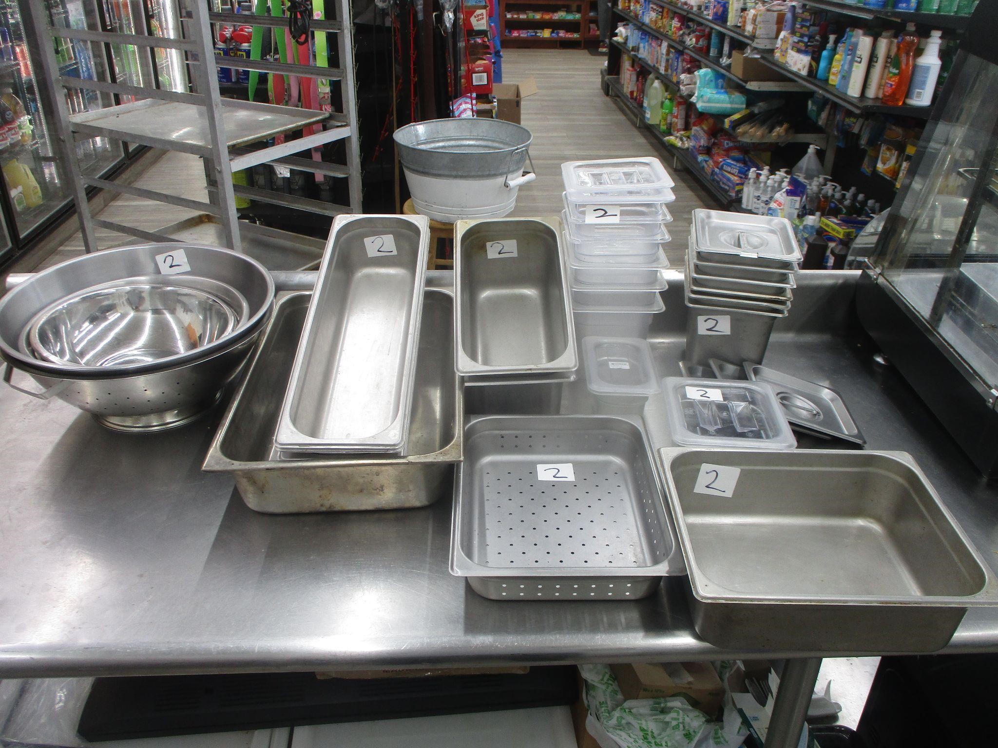 (28) ASSORTED S/S PANS & PLASTIC PANS-ONLY