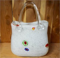Hand-blown Glass Purse. Measures 10.75" tall and