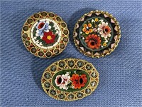 3 vintage micro mosaic brooches