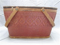 Vintage 50's Red-Man Wicker Wooden Picnic Basket
