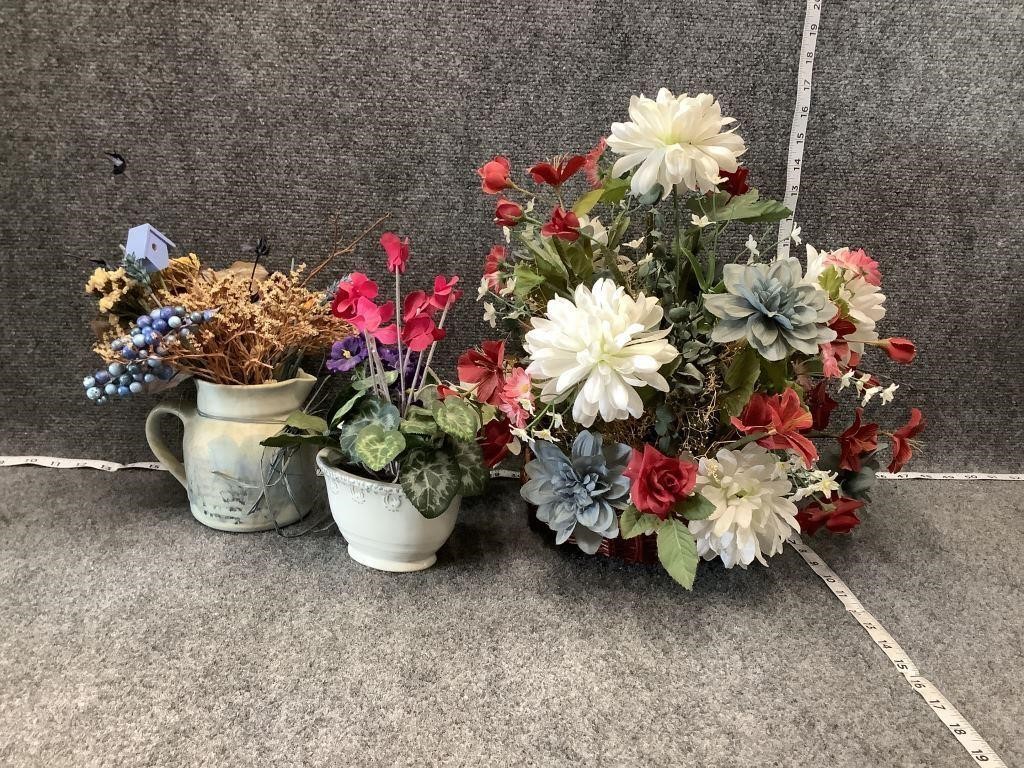 Faux Floral Basket and Planter Bundle
