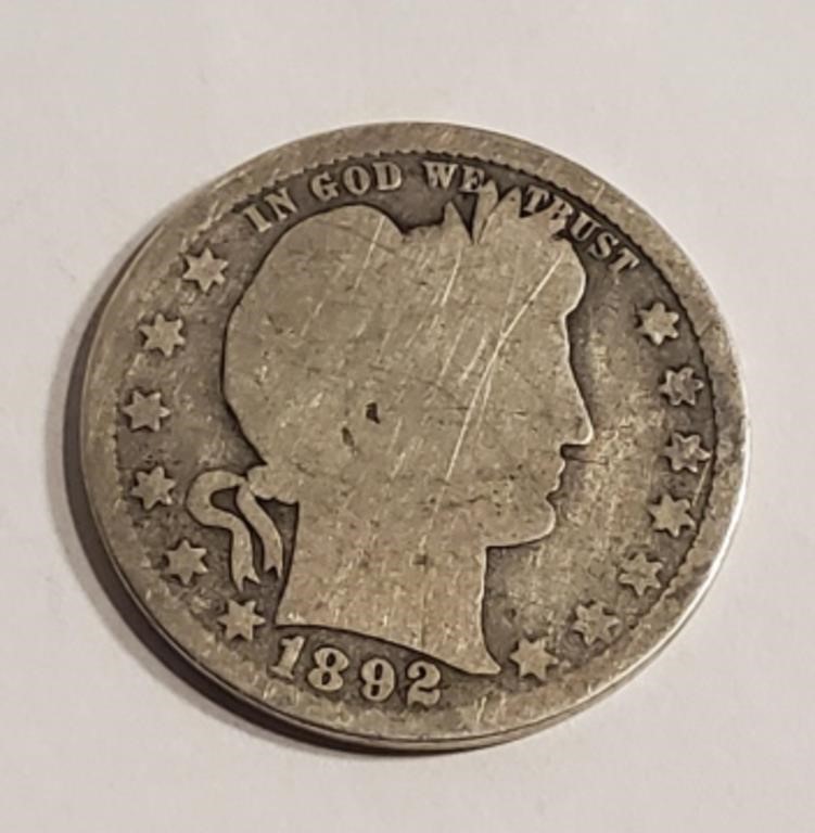 1892 Barber Quarter No Mint Mark