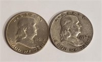 (2) Franklin Half Dollars, 1951 D. 1957 D