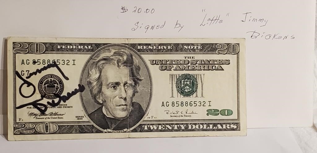 1996 $20 Bill Signed By Little Jimmy Dickens