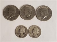 (3) 1971 D Kennedy Half Dollars 1941&1942 Quarters