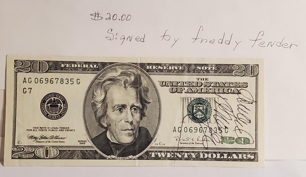 1996 $20 Bill Signed By Freddy Fender