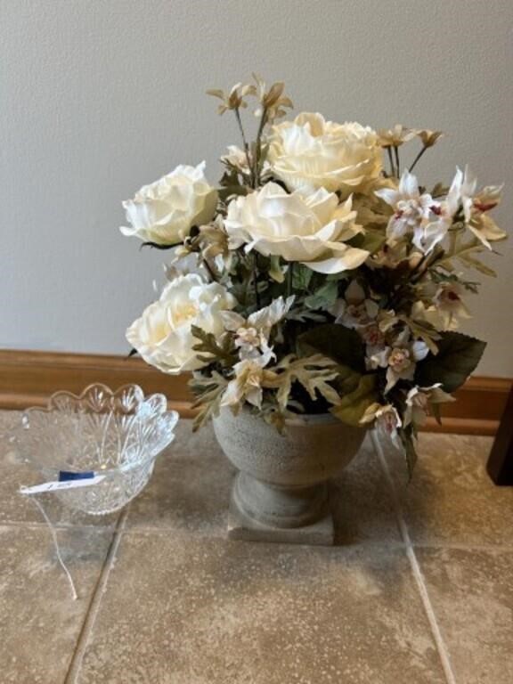 Cut Glass Bowl & Flower Arrangement