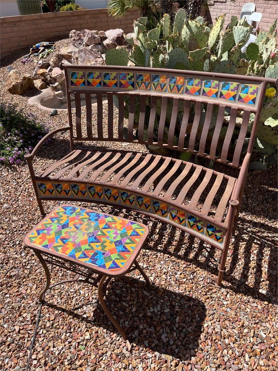 Metal / Talavera Tiled Bench + Side Table