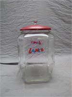 Vintage Large Glass Lance Jar W/Red Metal Lid