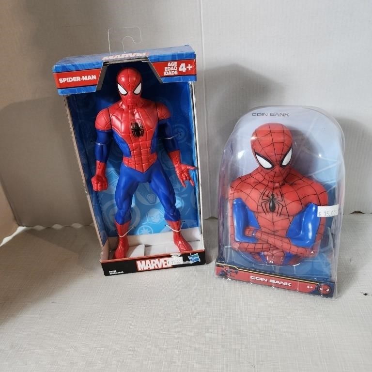 (2) Spiderman - Coin Bank and Action Figure, NIB