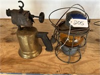 Electric Railroad Lantern & Brass Blow Torch