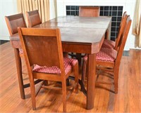 Antique Art Deco Waterfall Dining Table & 6 Chairs
