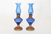 Vintage Miniature Blue Oil Lamps