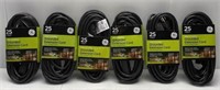Lot of 6 GE 25ft Grounded Extension Cords - NEW