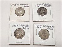 1964, 1965, 1967 Washington US Quarters (4)