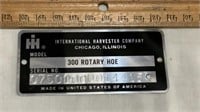 IH VIN Rotary Hoe Number Plate