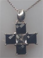 Sterling Black Onyx & White Sapphire Cross