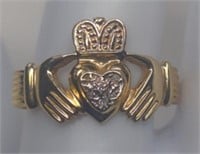 10K Yellow Gold Diamond Irish Claddagh Ring
Size