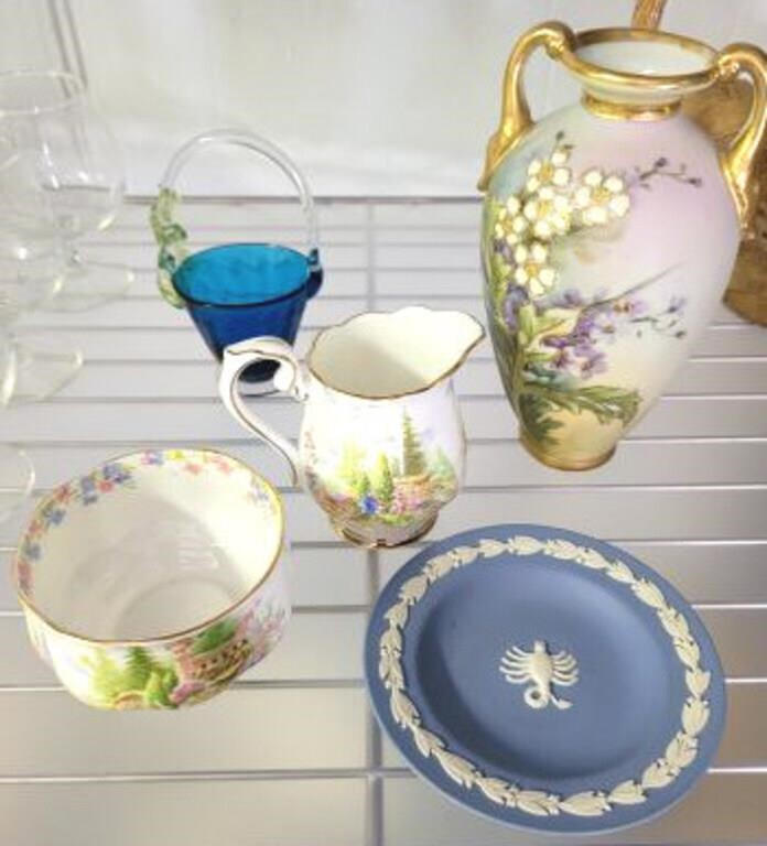 HAND PAINTED WEDGEWOOD, NIPPON AND ART GLASS