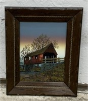 (MC) Framed Canvas Painting Of Covered Bridge By