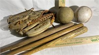 Wooden Bats, Glove, Softballs