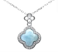 Sterling Silver Larimar Clover Style Necklace