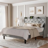 (READ)Feonase Full Bed Frame  Storage  Light Gray